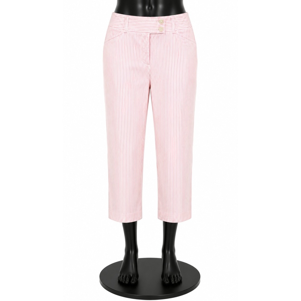 Jones New York Signature Womens Ankle Pants Size 6 Pink White Stripe Stretch